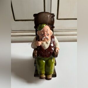 Vintage Ceramic Retirement Fund Grandpa Rocking Chair Piggy Bank Made In Japan